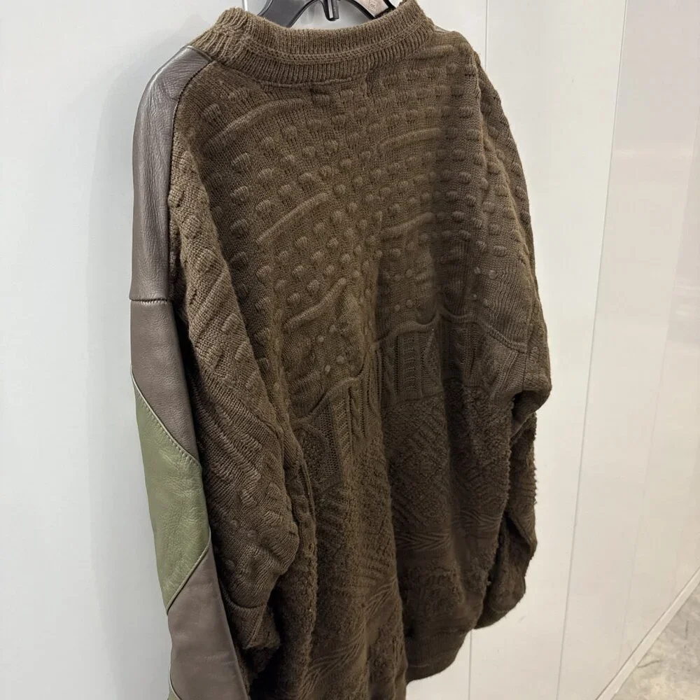 Vintage 90’s‎ Trutus Biancarra Crewneck Sweater Mens Large Leather Patchwork